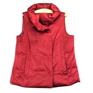 J Jill Down Puffer Vest Womens Size M Red Sleeveless Snap Button